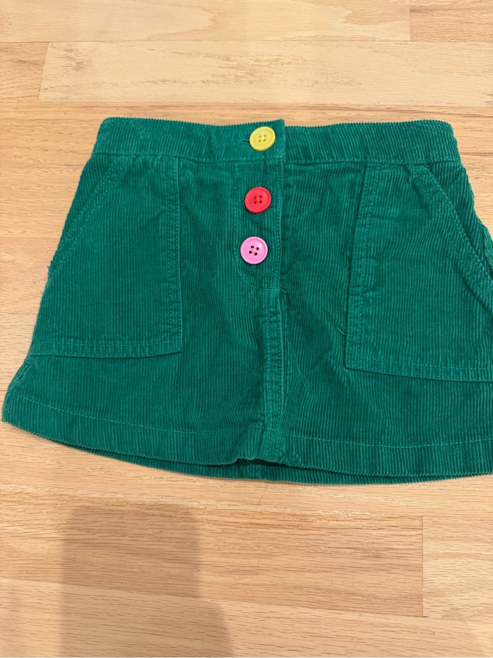 Mini Boden Green Corduroy Skirt Colorful Buttons 2-3Y